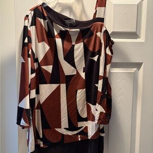 Chico's Travelers Size 2 Off Shoulder Geometric Black and Brown Blouse